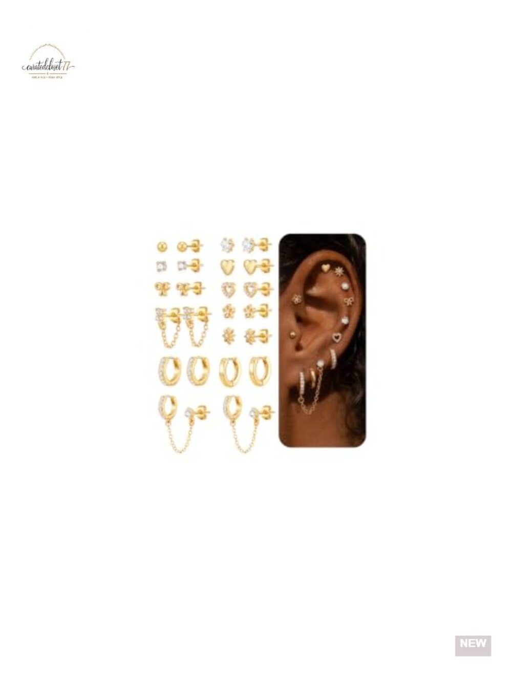 12 Pc Gold Plated Stud Earrings Set Hypoallergenic CZ Dainty Jewelry Gift